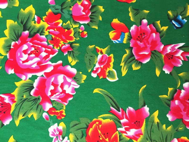 全棉紗卡斜紋布料 牡丹花印花東北大花布 背景裝飾舞臺服裝布面料